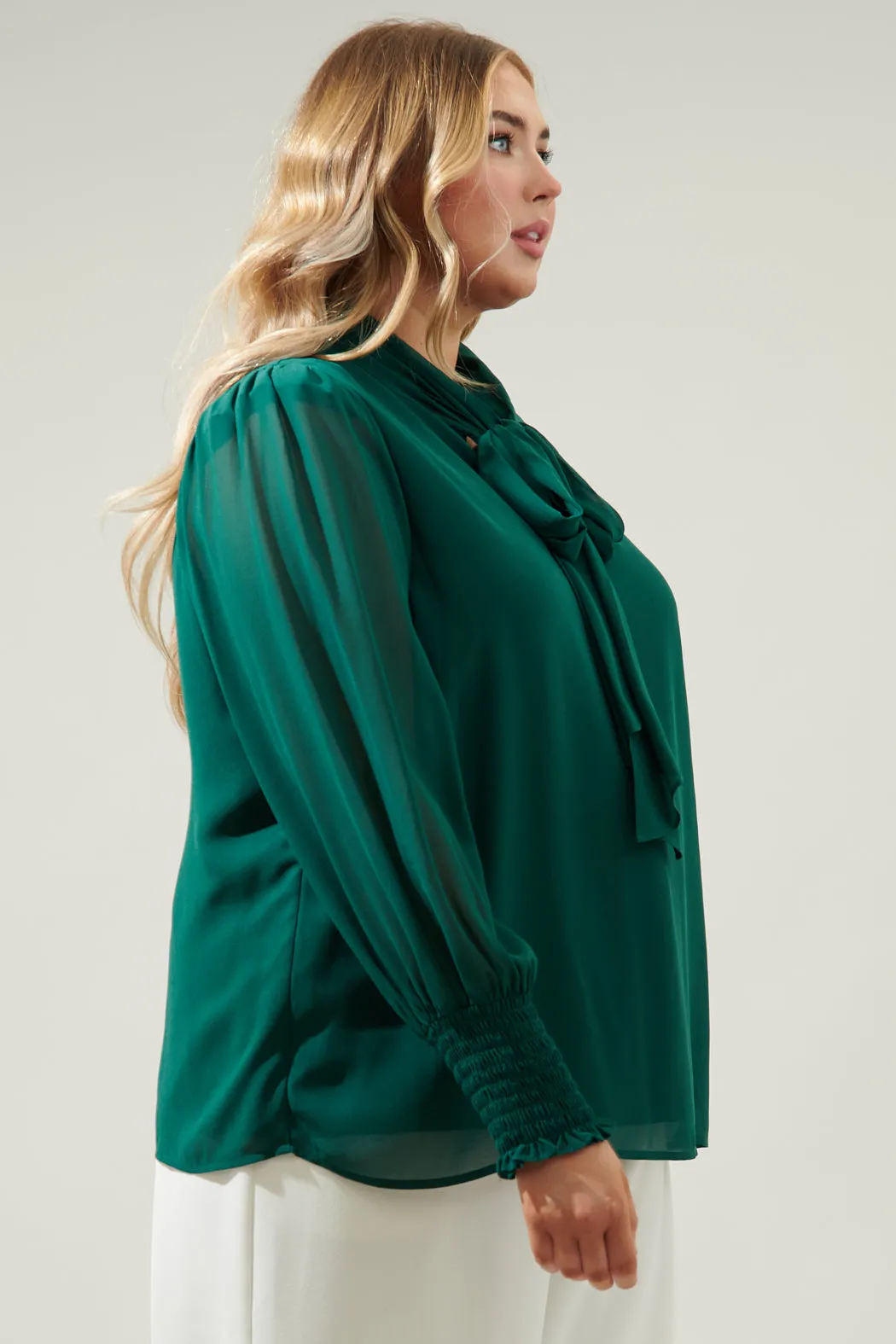 Vicente Tie Neck Long Sleeve Blouse Curve