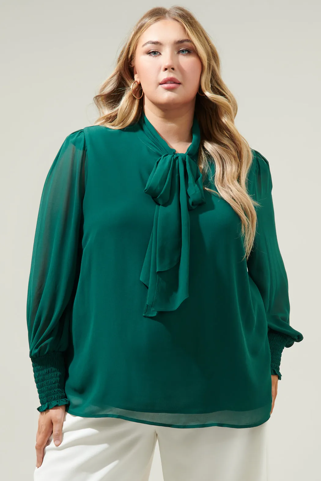 Vicente Tie Neck Long Sleeve Blouse Curve