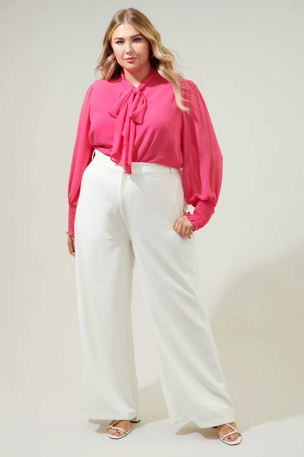Vicente Tie Neck Long Sleeve Blouse Curve