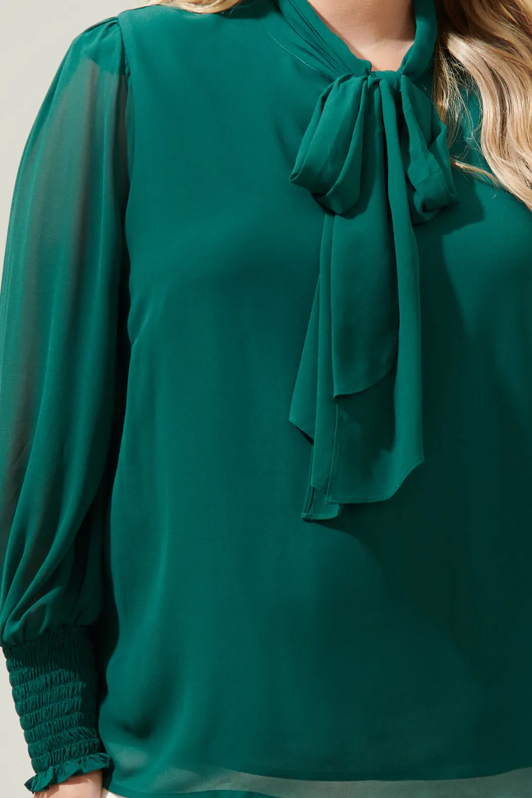 Vicente Tie Neck Long Sleeve Blouse Curve