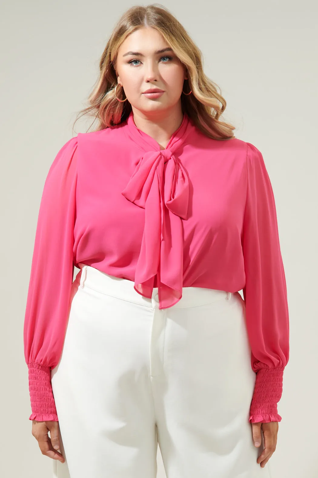 Vicente Tie Neck Long Sleeve Blouse Curve
