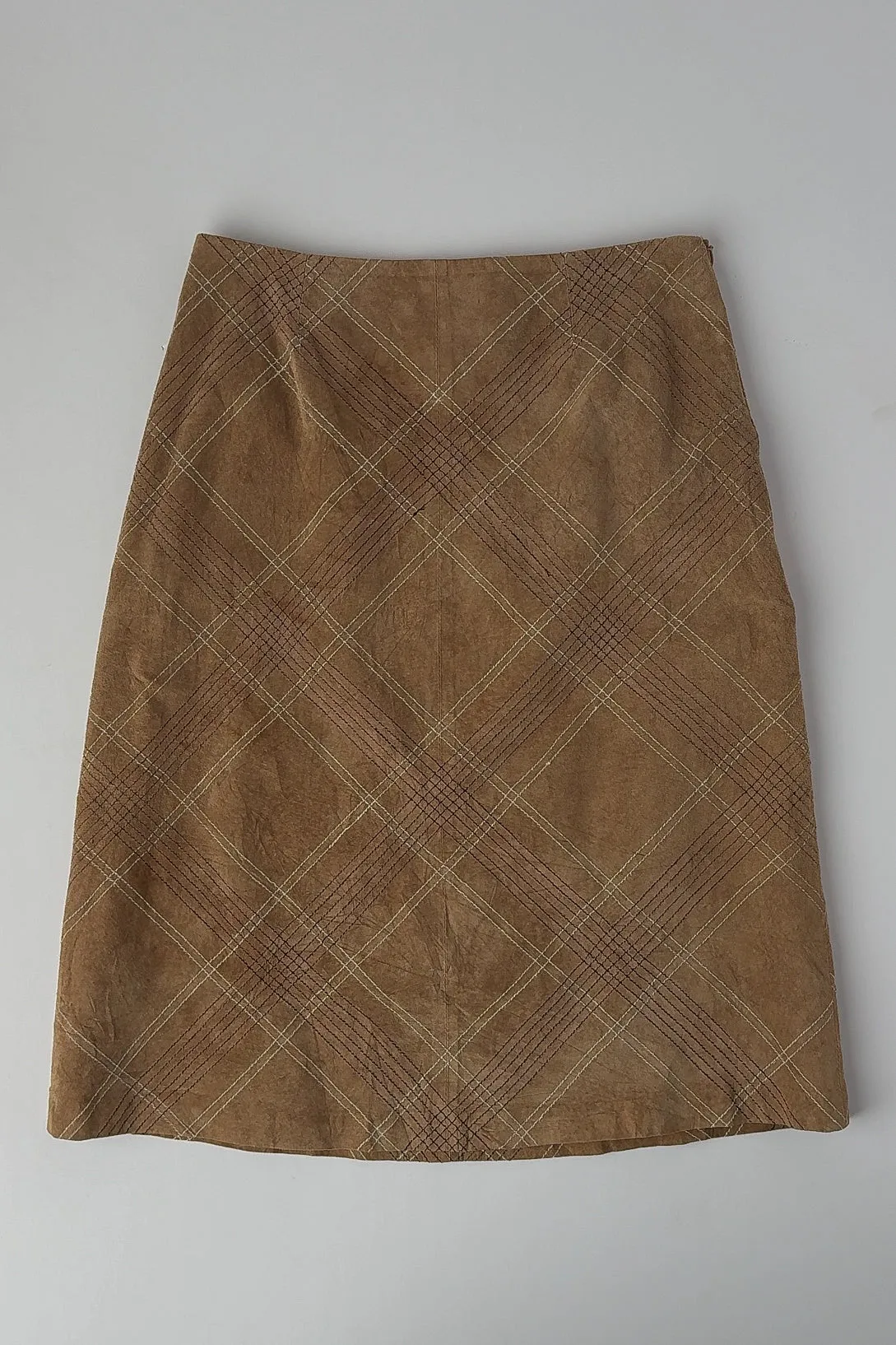 Vintage Cumin Suede Leather Midi Skirt