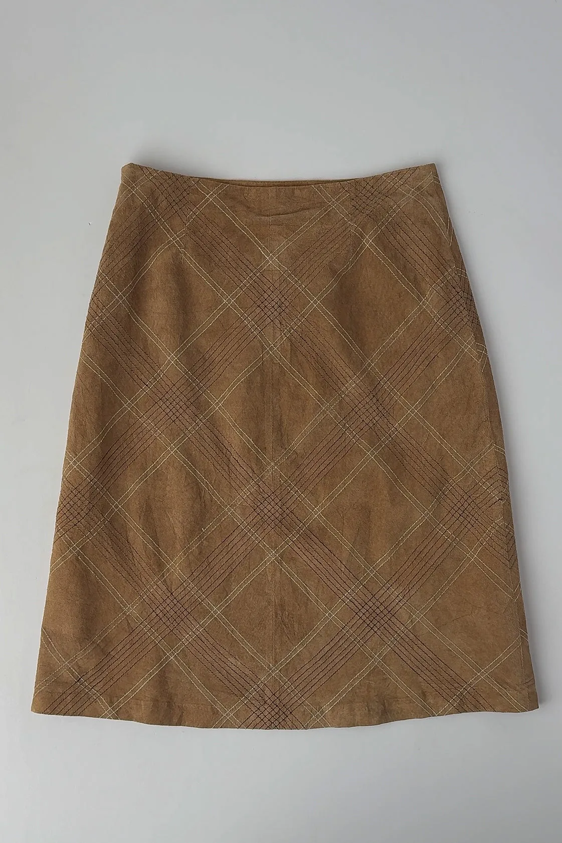 Vintage Cumin Suede Leather Midi Skirt