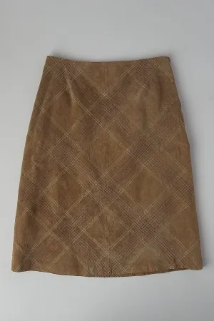 Vintage Cumin Suede Leather Midi Skirt