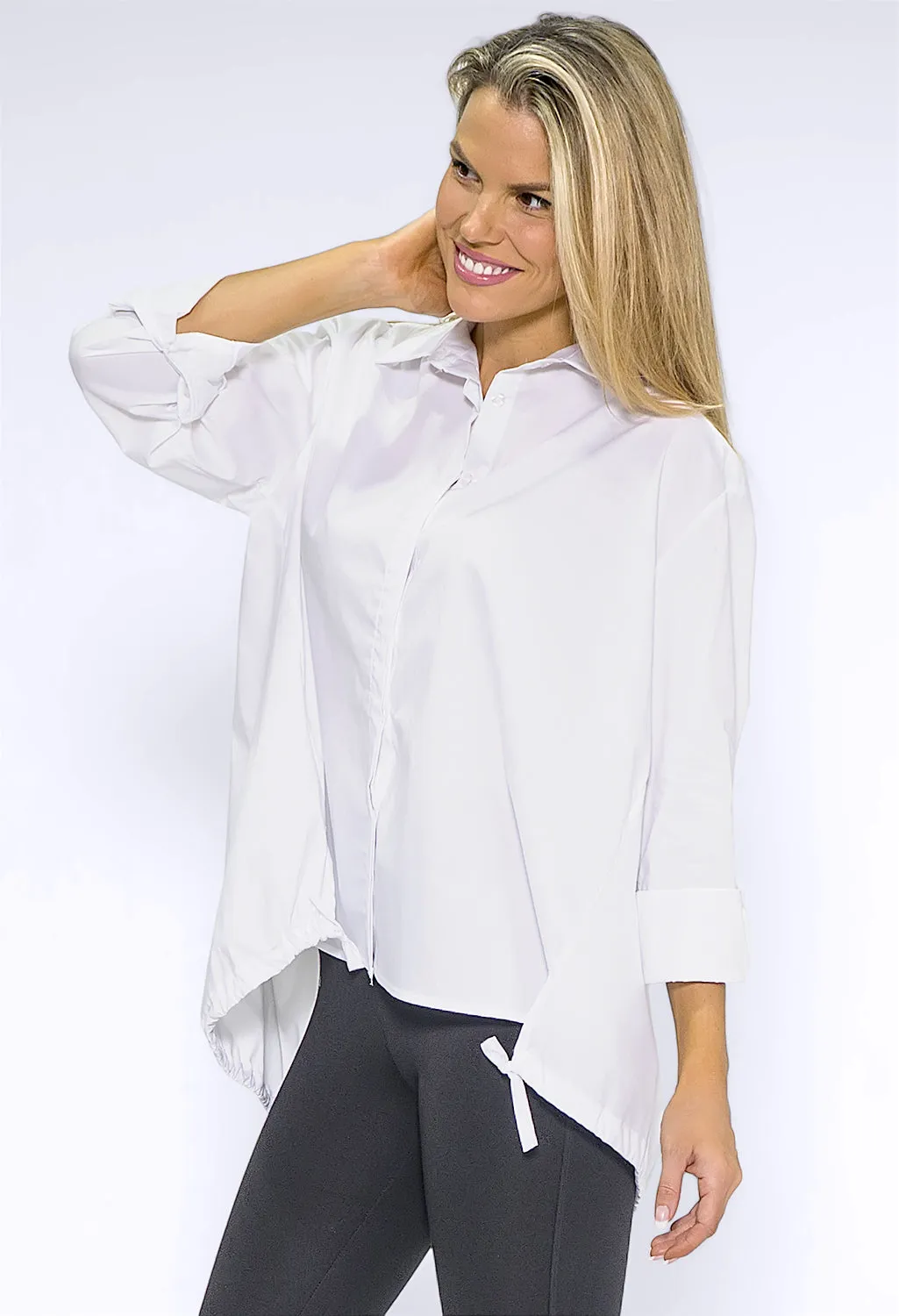 White Shirt with Elasticated Hemline