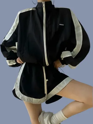Women Patchwork Zip Jacket and Short Suit