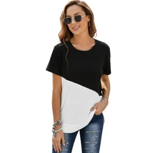 Women's Stylish Short Sleeve Top Crewneck Shirt – Loose Casual Tee with Side Split