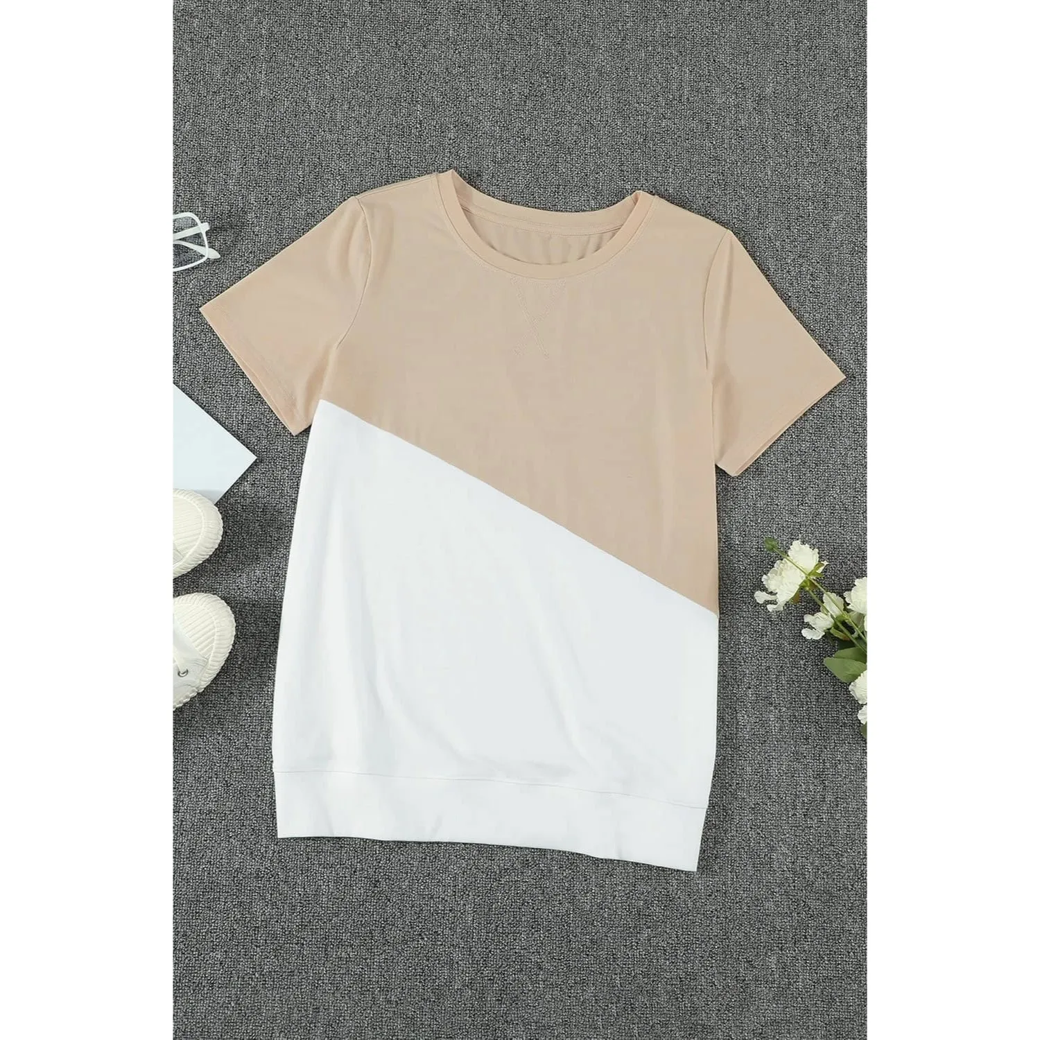 Women's Stylish Short Sleeve Top Crewneck Shirt – Loose Casual Tee with Side Split