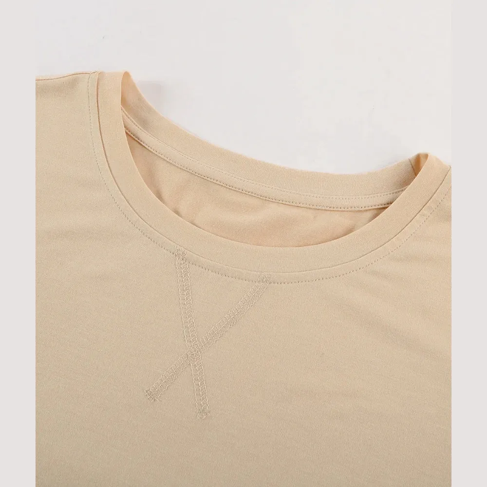 Women's Stylish Short Sleeve Top Crewneck Shirt – Loose Casual Tee with Side Split