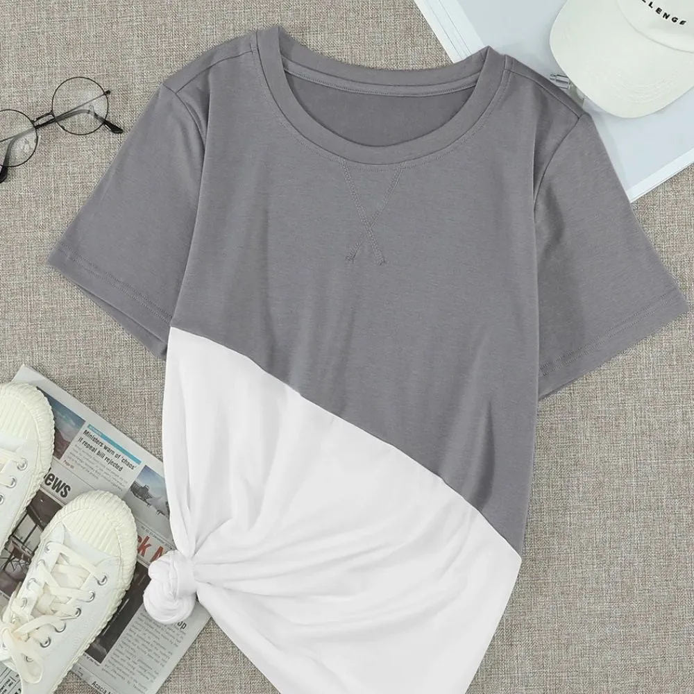 Women's Stylish Short Sleeve Top Crewneck Shirt – Loose Casual Tee with Side Split