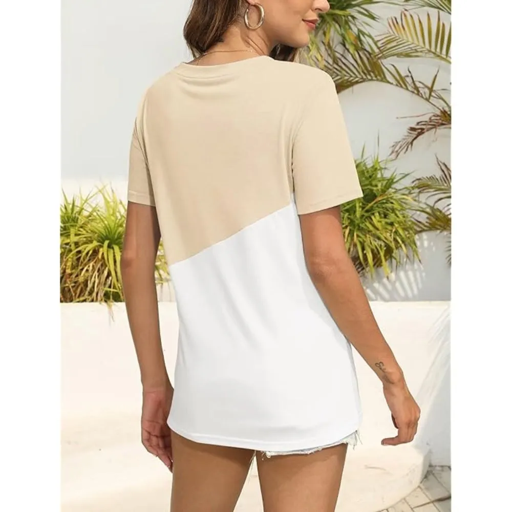 Women's Stylish Short Sleeve Top Crewneck Shirt – Loose Casual Tee with Side Split
