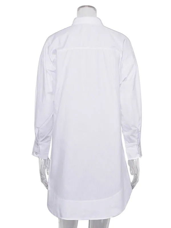 xakxx Leisure Fashion Loose Long Sleeves Solid Color Lapel Collar Shirt Dresses