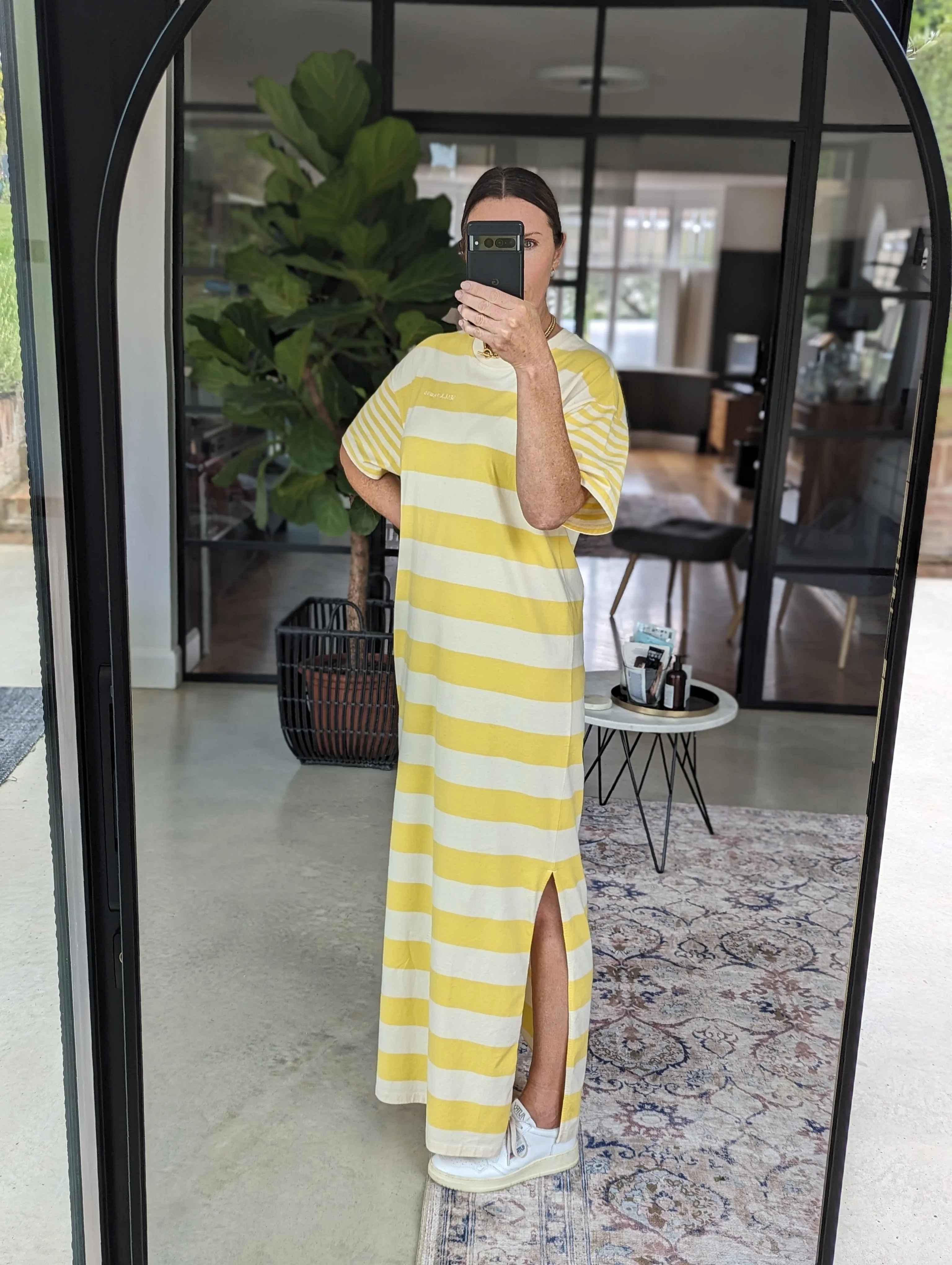 Yellow Sunshine Striped T-Shirt Dress